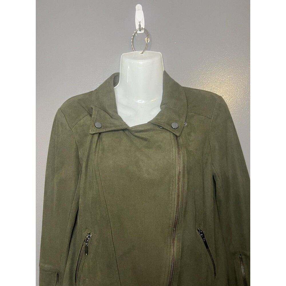 Lyssé Jacket Womens Small Green Faux Suede Moto Biker Asymmetrical Zip Jacket